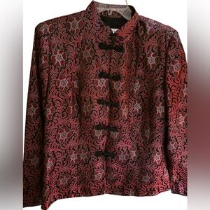 J.R. Nites Brocade 2PC Jacket Set Size 8 Mandarin Collar Frog Closure Red Black